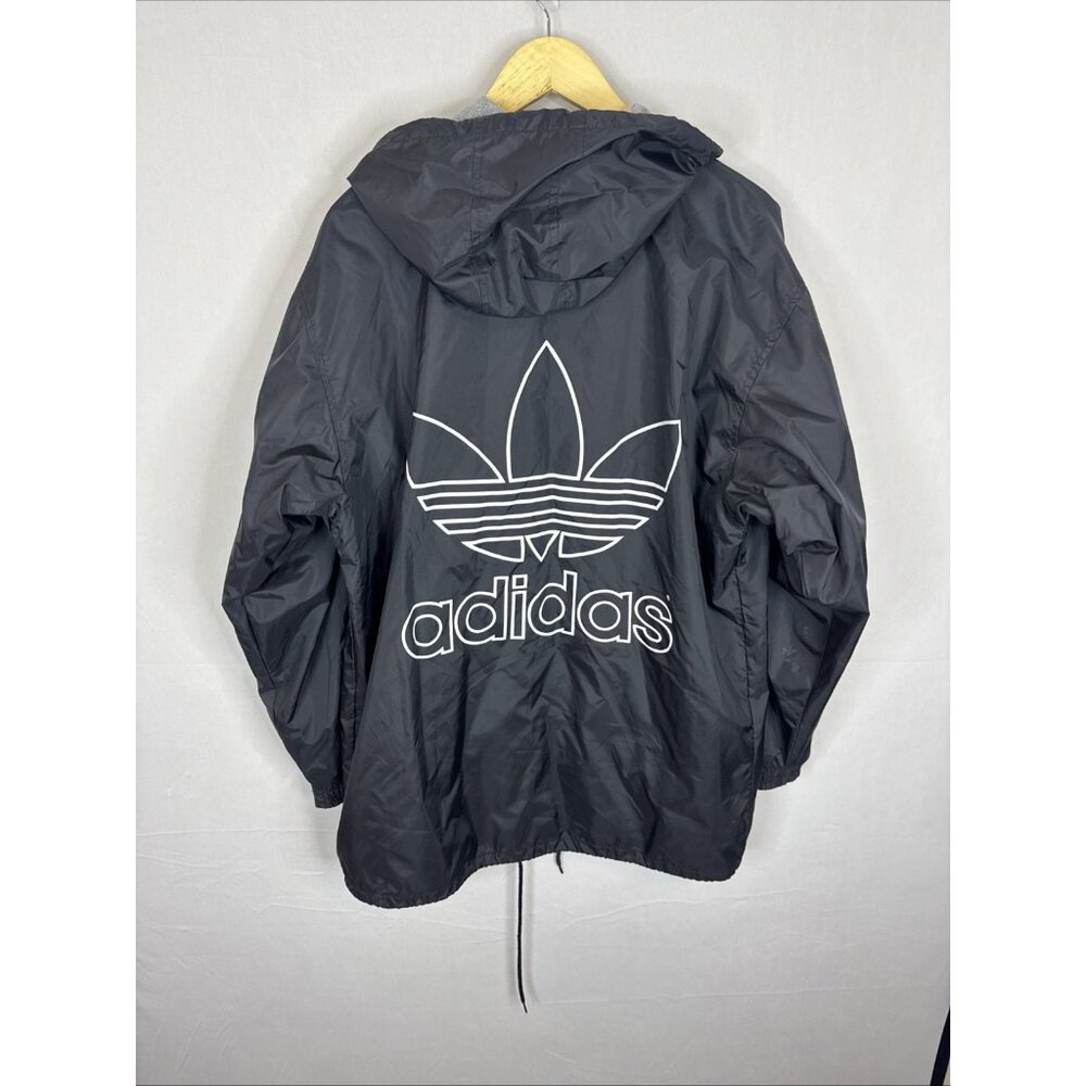 Vintage Adidas Trefoil Windbreaker Jacket Hooded Navy 3 Stripe Big Logo Size S
